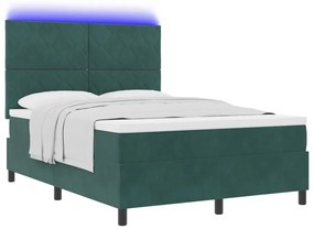 Boxspring Ágy Mattal &amp; LED Sötét Zöld 140x200 cm Bársony