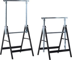 HOMCOM 2 x Keresztpántos Támogató Összecsukható Állvány, 200 kg-ig Állítható Acél, Fekete, 68 x 58 x 80-130 cm | Aosom