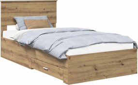 vidaXL Ágykeret fejtámlával fiókkal Artisan tölgy 100 x 200 cm Faanyag