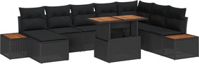 vidaXL Kerti Kanapé Szett tárolóval 9 pcs Fekete Poli rattan
