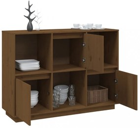 mézbarna tömör fenyőfa tálalószekrény 110,5x35x80 cm