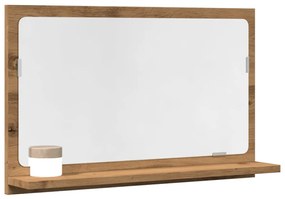 kézműves tölgy szerelt fa tükrös fürdőszobaszekrény 60x11x37 cm