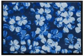 Virágok és levelek prémium lábtörlő - kék virágok (Válassz méretet: 100*70)