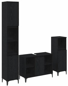 vidaXL Fürdőszoba bútor szett polcokkal 3 pcs Musta tammi Faanyag