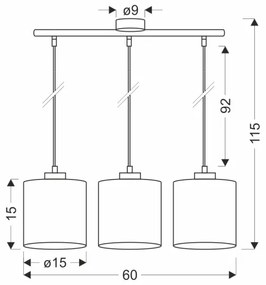 Csillár zsinóron PATTI 3xE27/60W/230V zöld