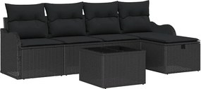 vidaXL Kerti Kanapé Szett párnával tárolóval 6 pcs Fekete polirattan