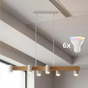 BRILAGI - LED RGBW dimmelhető, kábelre függesztett csillár SELE 6xGU10/6,5W/230V fehér/tölgy