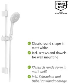 Fehér rozsdamentes acél zuhanyszett 70 cm Watersaving – Wenko