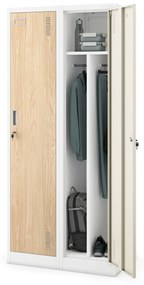 Pléh öltözőszekrény talpazaton, négymodulos, polcokkal, KACPER II, 800 x 1800 x 500 mm, Eco Design: fehér/ sonoma tölgy