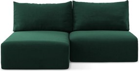 Sötétzöld bársony kinyitható-tárolóhelyes sarokkanapé (bal oldali-heverő résszel) Kalena – Makamii