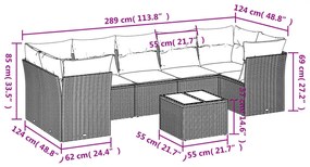 8-részes szürke polyrattan kerti ülőgarnitúra párnákkal