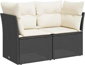vidaXL 2 személyes fekete polyrattan kerti kanapé párnával