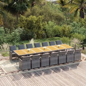 vidaXL 15 részes szürke polyrattan kerti étkezőgarnitúra párnákkal