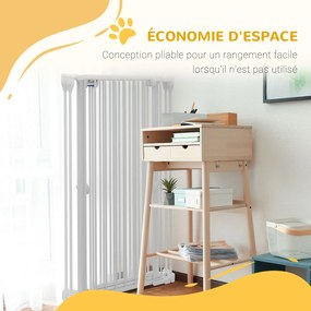 PawHut Acél 3-paneles Összecsukható Kutya Biztonsági Kapu Dupla Zárral és Beépített Ajtóval Ajtókhoz és Lépcsőkhöz - 206 x 120 cm Fehér | Aosom