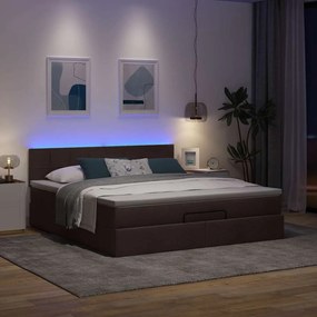 sötétbarna szövet ottomán ágy matraccal &amp; LED-ek 180x200cm