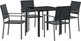 vidaXL Kert étkező szett 5 pcs Fekete PE Rattan
