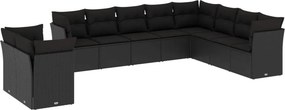 vidaXL 10 részes fekete polyrattan kerti ülőgarnitúra párnákkal