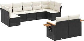 vidaXL 9 részes fekete polyrattan kerti ülőgarnitúra párnákkal