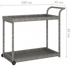 szürke polyrattan bárkocsi 100 x 45 x 83 cm