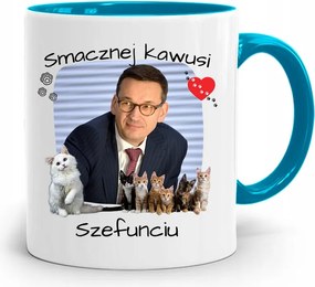 Kék Politikus Bögre Mateusz Morawiecki Miniszterelnök fényképes nyomtatással