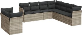 vidaXL 9 részes világosszürke polyrattan kerti ülőgarnitúra párnával