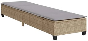 Bézs polyrattan napozóágy párnákkal 55x200x25,5 cm