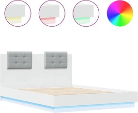 vidaXL fehér ágykeret fejtámlával és LED-világítással 140 x 190 cm