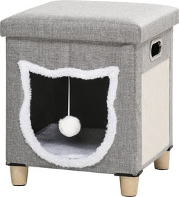 PawHut Macska Bújó, Macska Ház Párnával, Macska Ágy Kaparó Paddal, Óriás Puff, Kényelmes Bújó Játékgolyóval, Csúszásmentes Macska Ház, Poliészter, Szü