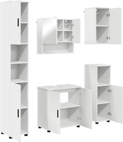 vidaXL Fürdőszoba bútor szett tárolóval 5 pcs Fehér Faanyag & Fém