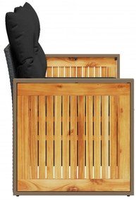 2 személyes fekete polyrattan kerti kanapé párnával