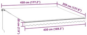 antracitszürke és fehér kézzel kihúzható napellenző 450x350 cm