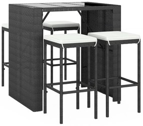 5 részes fekete polyrattan kerti bárszett párnával