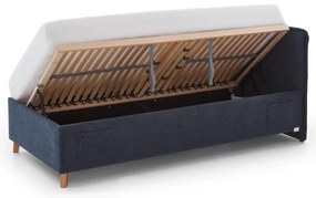 Sötétkék kárpitozott ágyneműtartós gyerekágy ágyráccsal 90x200 cm Fun – Meise Möbel