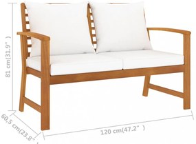 tömör akácfa kerti pad krémszínű párnával 120 cm