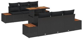7 Pieces Kerti Kanapé Szett Párnákkal Fekete Poli Rattan