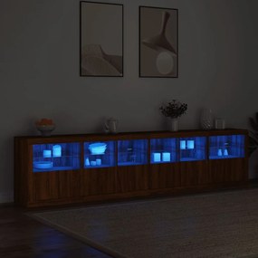 barna tölgy színű tálalószekrény LED-ekkel 283x37x67 cm