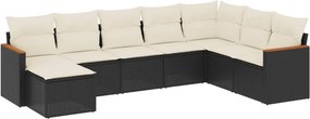 vidaXL 8 részes fekete polyrattan kerti ülőgarnitúra párnákkal