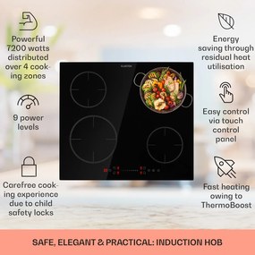 Klarstein Virtuosa EcoAdapt, indukciós főzőlap, 7200 W, 4 zóna, üveg, fekete