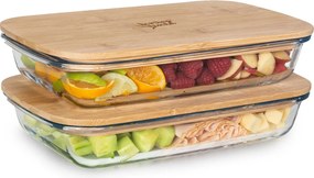 Klarstein Tízórai doboz zárható fedéllel, 1,6 L, 2 darabos készlet, hőálló, üveg, bambusz