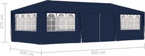kék rendezvénysátor oldalfalakkal 4 x 9 m 90 g/m²
