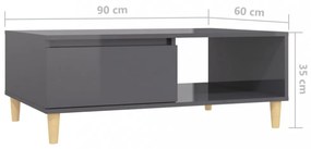 magasfényű szürke szerelt fa dohányzóasztal 90 x 60 x 35 cm