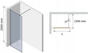 Mexen Kioto zuhanyparaván WALK-IN 8mm, 30x200 cm, fekete keret, 800-030-000-00-70