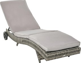 Outsunny Rattan Dönthető Kerti Fekvőágy S-Formájú Két Kerekével, 5 Fokozatban Állítható Hátmasszázs, Levehető Párnázattal teraszra 207x70x70 cm Világo