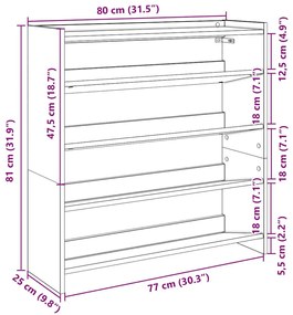 antik fa szerelt fa cipőtartó 80x25x81 cm