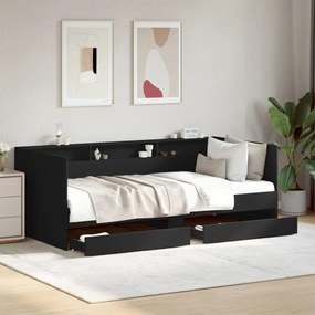 fekete kanapéágy fiókkal matrac nélkül 75x190 cm