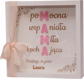 3D képkeret gravírozással – személyre szabott ajándék Anyák napjára, fehér-rózsaszín