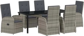 vidaXL Kert étkező szett párnával 7 pcs Szürke polirattan
