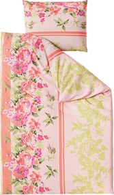 Pamut ágynemű VIRÁGOK LEVELEKKEL rózsaszín Ágyneműhuzat mérete: 80 x 80 cm | 135 x 200 cm