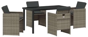 vidaXL Kert étkező szett párnával 5 pcs Szürke polirattan