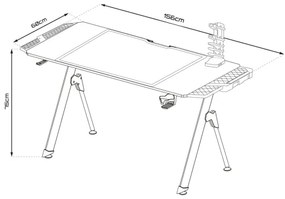 Gaming asztal FALCON LED RGB háttérvilágítással 156x60 cm fekete
